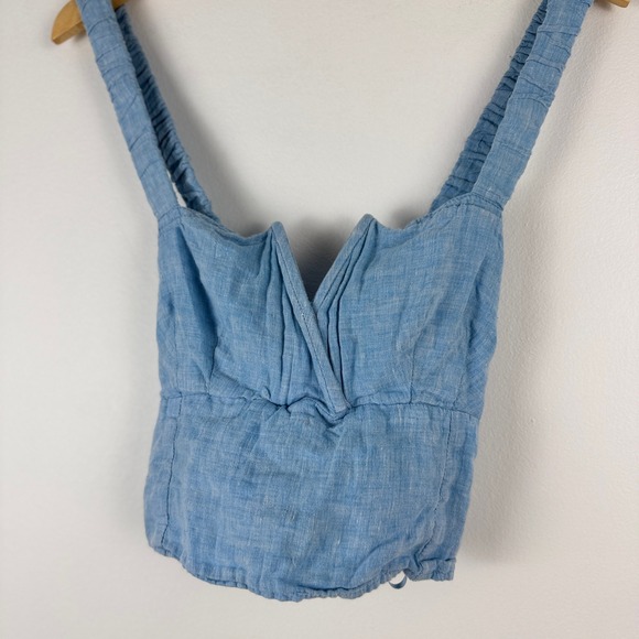Anthropologie Linen Utility Corset Top Blue Smocked Bib Cropped Square Neck S - Picture 12 of 15